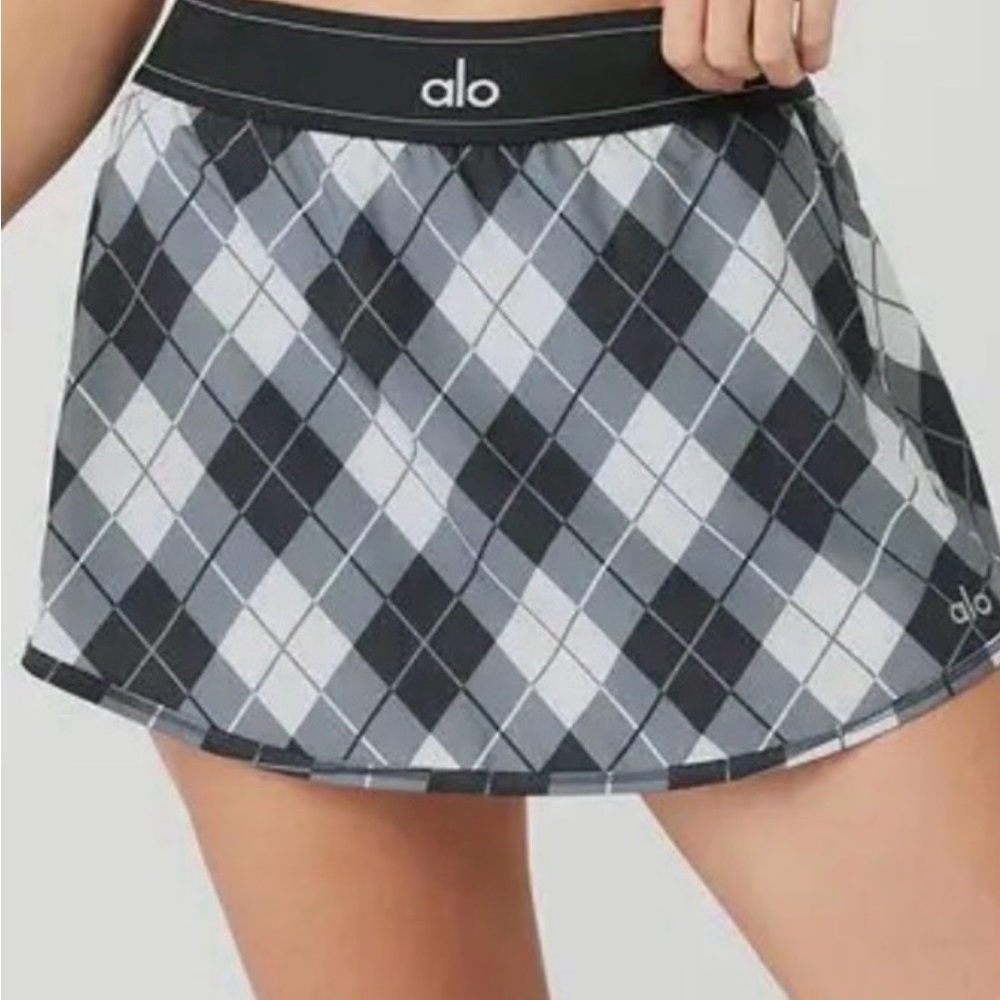 ALO Yoga Match Point Skirt - Black & Grey Argyle - XXS